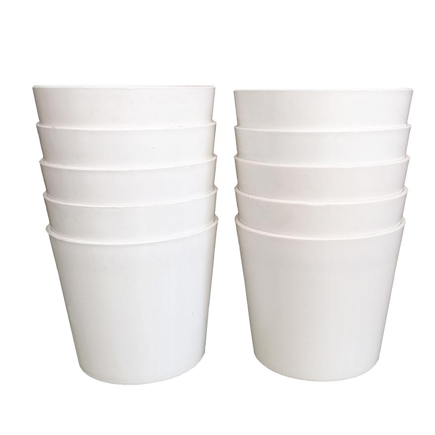 [HCM]Bộ 10 chậu hoa tròn trơn nhựa dày màu trắng 14x13cm