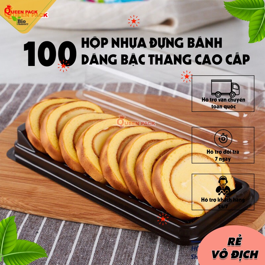 Sỉ 100 hộp nhựa đựng bánh xếp dáng bậc thang kèm nắp pet trong cao cấp