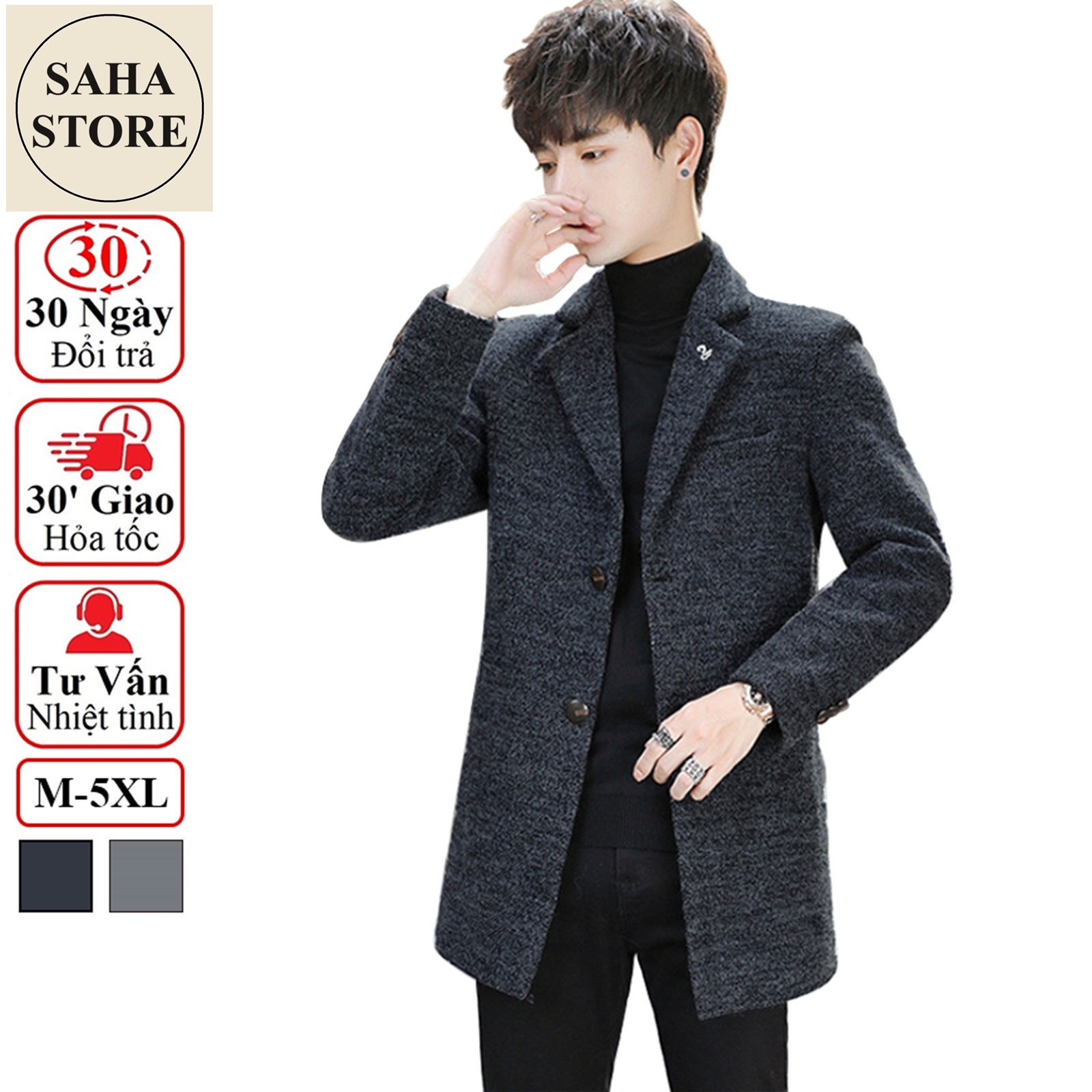 Áo dạ nam hàn quốc dáng ngắn SAHA19 mangto kiểu vest khoác blazer vừa size nhỏ M L XL bigsize cỡ to lớn 2XL 3XL 4XL 5XL