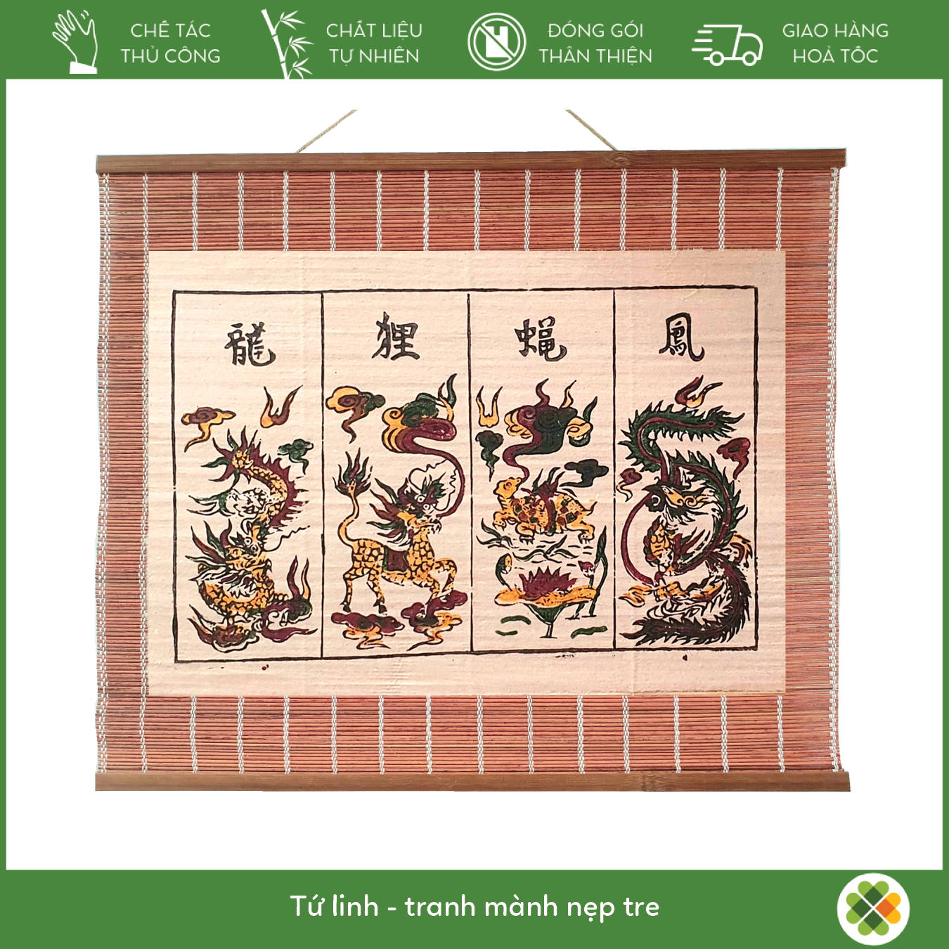 Tranh đông hồ tứ linh long ly quy phượng