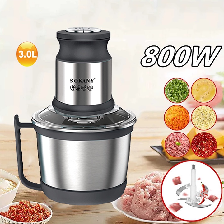 [HÀNG NHẬT BẢN] Máy xay sinh tố, máy xay thịt cao cấp SOKANY LB7005A hai tốc độ xay, dung tích 3.0L, công suất 800W, cối inox 2 lưỡi dao kép, máy xay thực phẩm đa năng xay thịt, tôm, cá, xay đá, xay rau củ quả,  đồ ăn dặm cho bé
