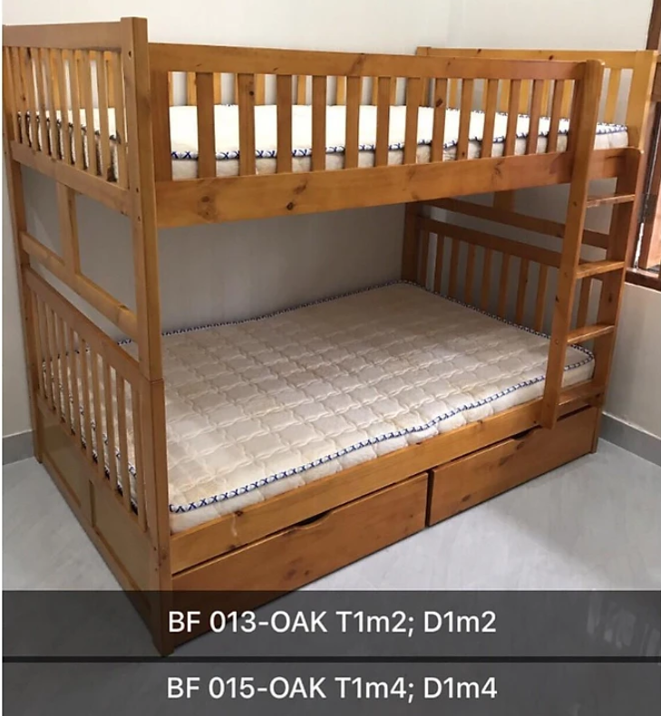 Giường tầng Juno Sofa JN gỗ tông tự nhiên có hộc kéo 1m2 màu vàng