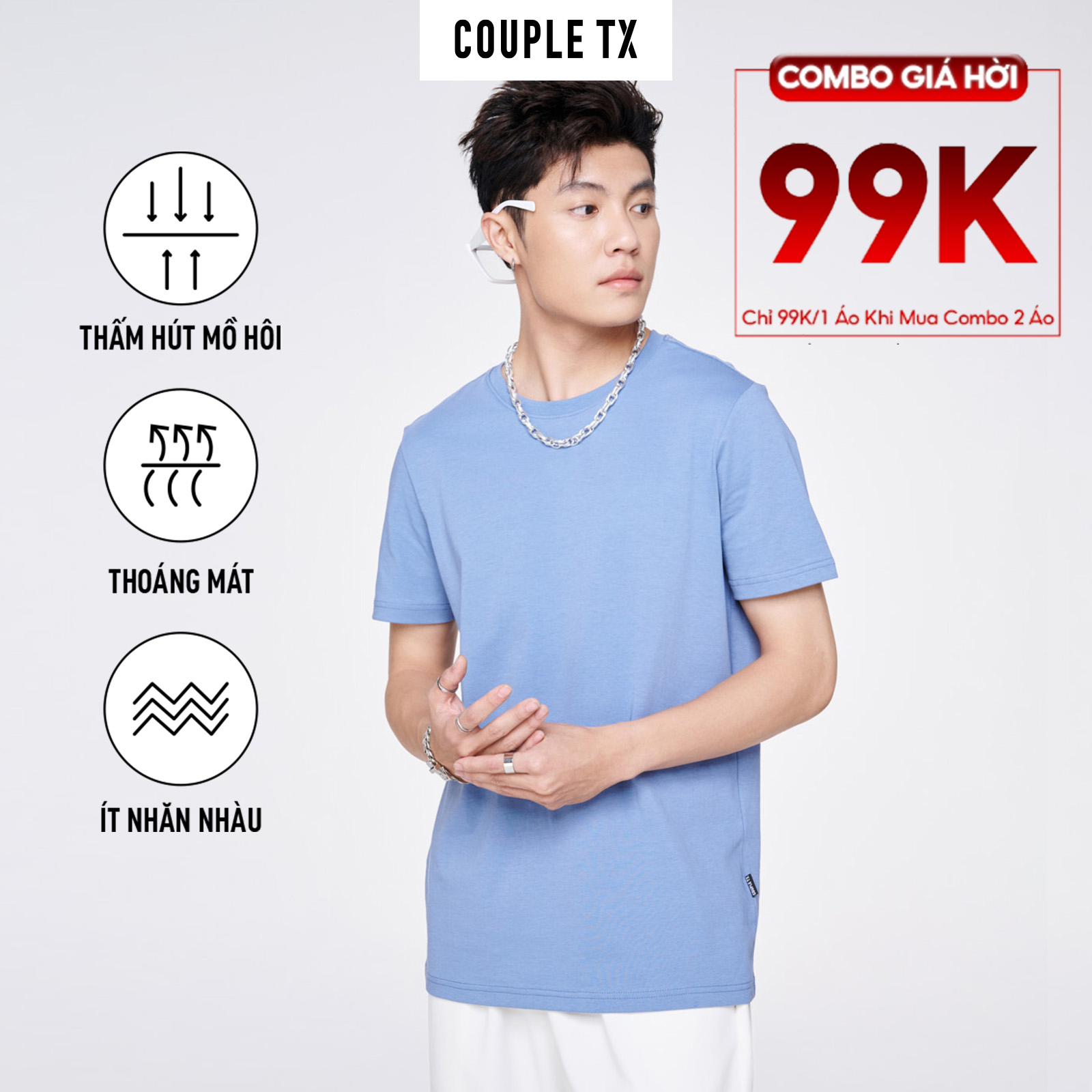 Áo thun nam couple tx - slim basic cổ tròn mts 1325