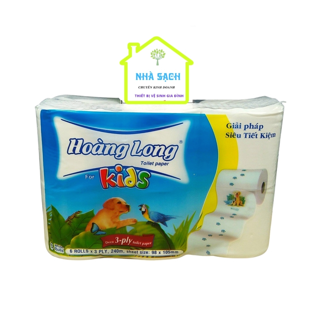Lốc 6 cuộn giấy vệ sinh lụa không lõi hoàng long