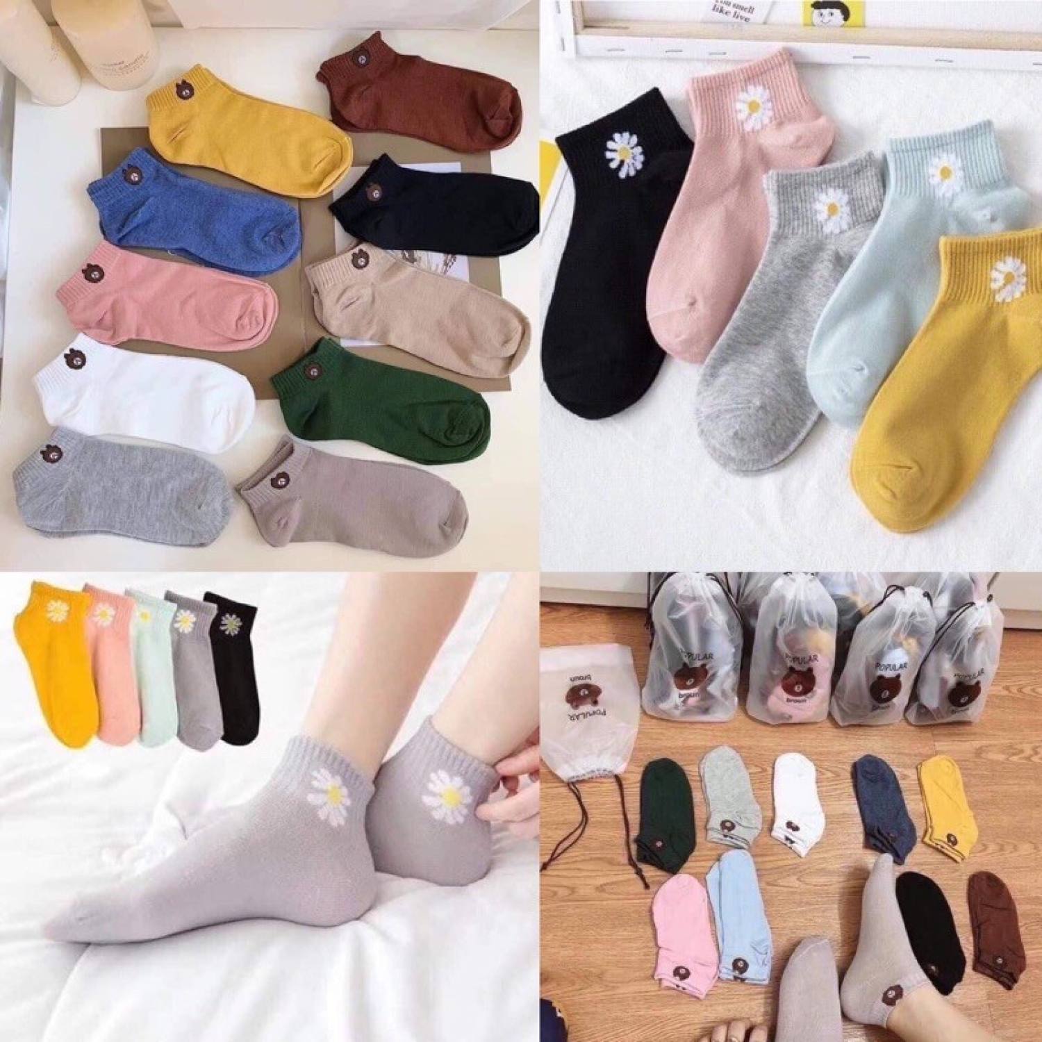 Combo 10 đôi vớ nữ cổ ngắn nhiều màu/ vớ gấᴜ cổ ngắn siêu cute/ nhiều màu