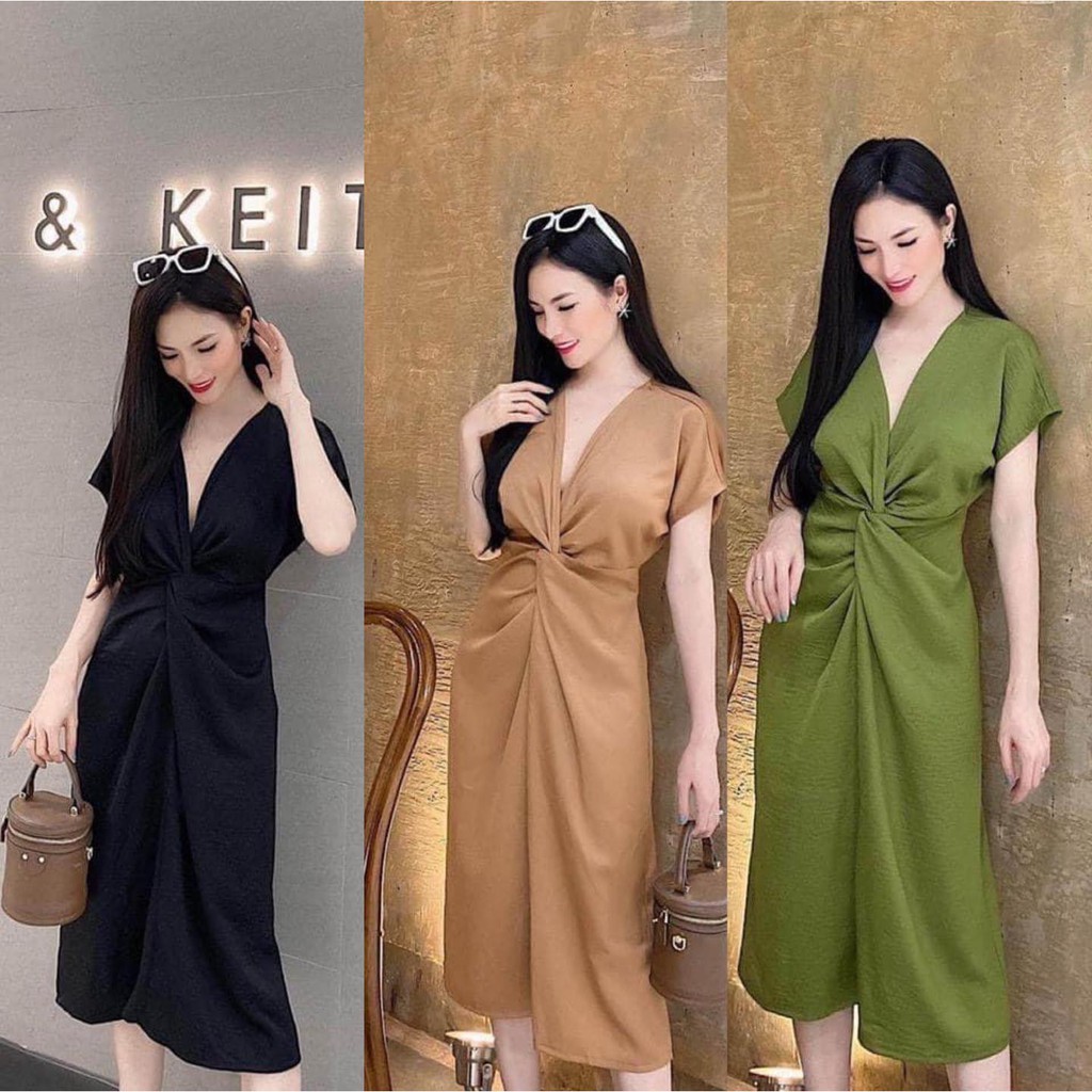 Đầm lụa cao cấp xoắn eo nhiều màu