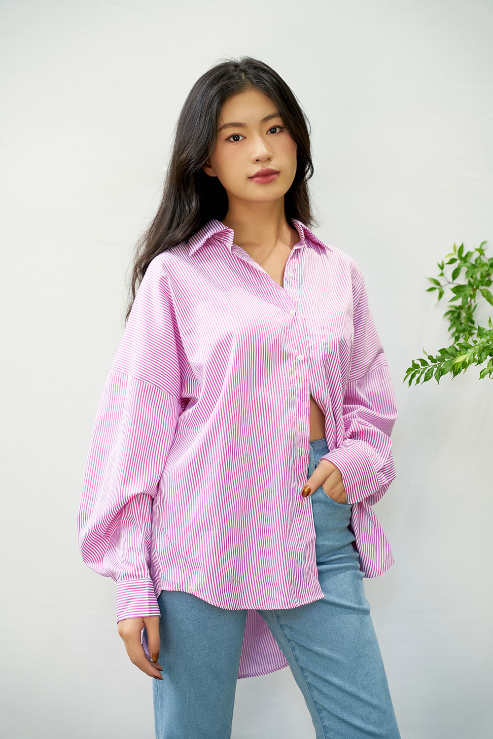 Dottie - áo sơmi dáng rộng kẻ sọc - t0717