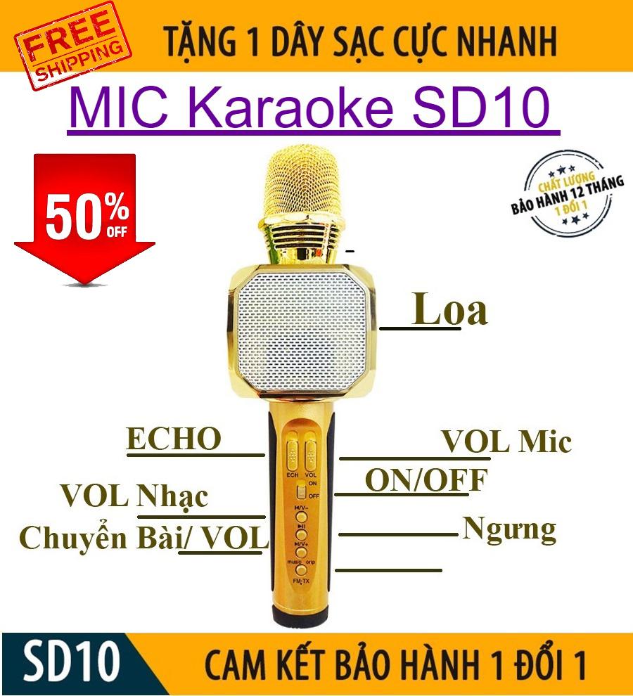 Micro Bluetooth Cao Cấp, MICRO KARAOKE BLUETOOTH SD-10 TÍCH HỢP LOA CHO RA ÂM THANH SỐNG ĐỘNG, CHỐNG HÚ, BH UY TÍN 1 ĐỔI 1