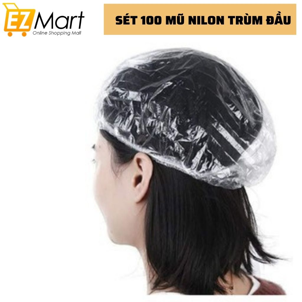 100 mũ nilon trùm đầu túi gấu, 100 bao nilon y tế trùm đầu hỗ trợ nhuộm tóc, ủ tóc dùng 1 lần