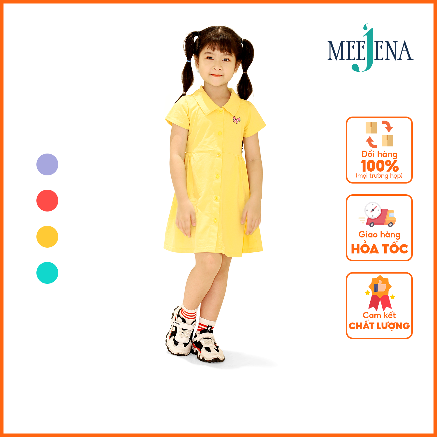 Đầm Bé Gái Tay Ngắn Cổ Bẻ 14-38 kg  Vải COTTON-1750