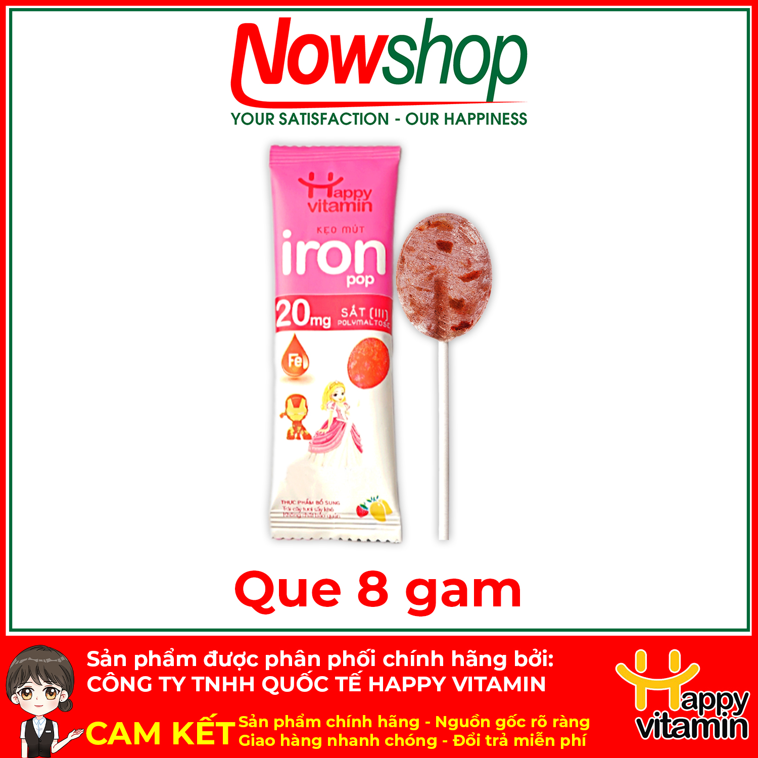 Kẹo mút Happy Vitamin Iron Pop Bổ sung sắt hữu cơ giúp tạo hồng cầu ngăn ngừa thiếu máu giảm mệt mỏi bé khỏe mạnh Que 8g