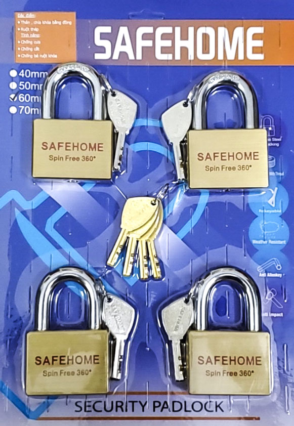 [HCM]Bộ 4 ổ khóa Safehome - dùng chung 1 chìa - Bảo hành 12 tháng