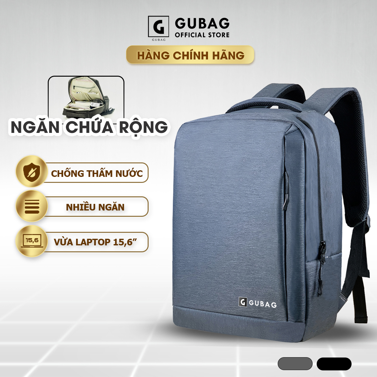 Balo chính hãng GU BAG đựng laptop công sở, phù hợp nam nữ, đi làm, chống nước, chống xước, ngăn riêng đựng laptop tới 15,6 inch