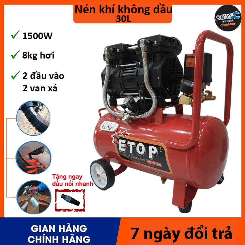 Màu đỏ xh1500w-30l Máy nén khí không dầu 2 đầu vào 2 van xả 1500w 30l , tự động nạp ngắt, nạp siêu nhanh 45s đầy, ít ồn, khí sạch ,nén khí 30l dùng phun sơn ,xịt hơi ,bắn đinh ,xì khô...Đầy đủ pkbảo hành đầy đủ 6 tháng