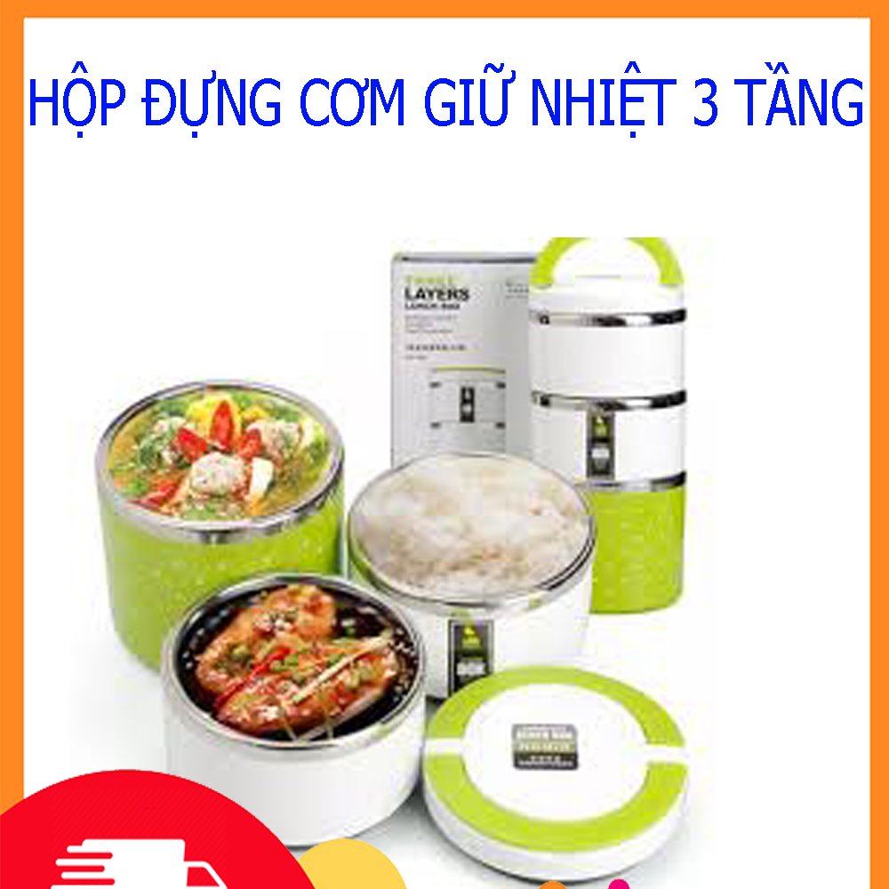 Hộp Đựng Cơm 3 Tầng Chấm Bi Giữ Nhiệt 3 Ngăn Tiện Lợi, Camen giu nhiet ngan, Cap long, Hộp đựng cơm bằng Inox, Khay dung com van phong , Cà mên đựng cơm, Cặp lồng cơm văn phòng