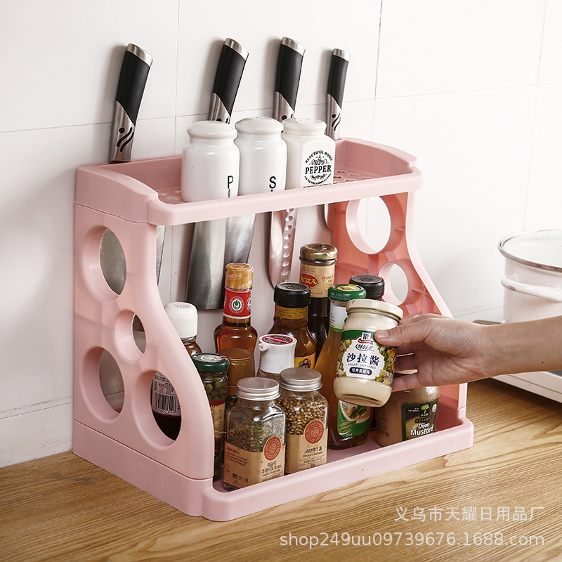 Kệ đựng gia vị 2 tầng, kệ đựng vật dụng nhà bếp tiện lợi chất liệu nhựa PP dày dặn, cứng cáp