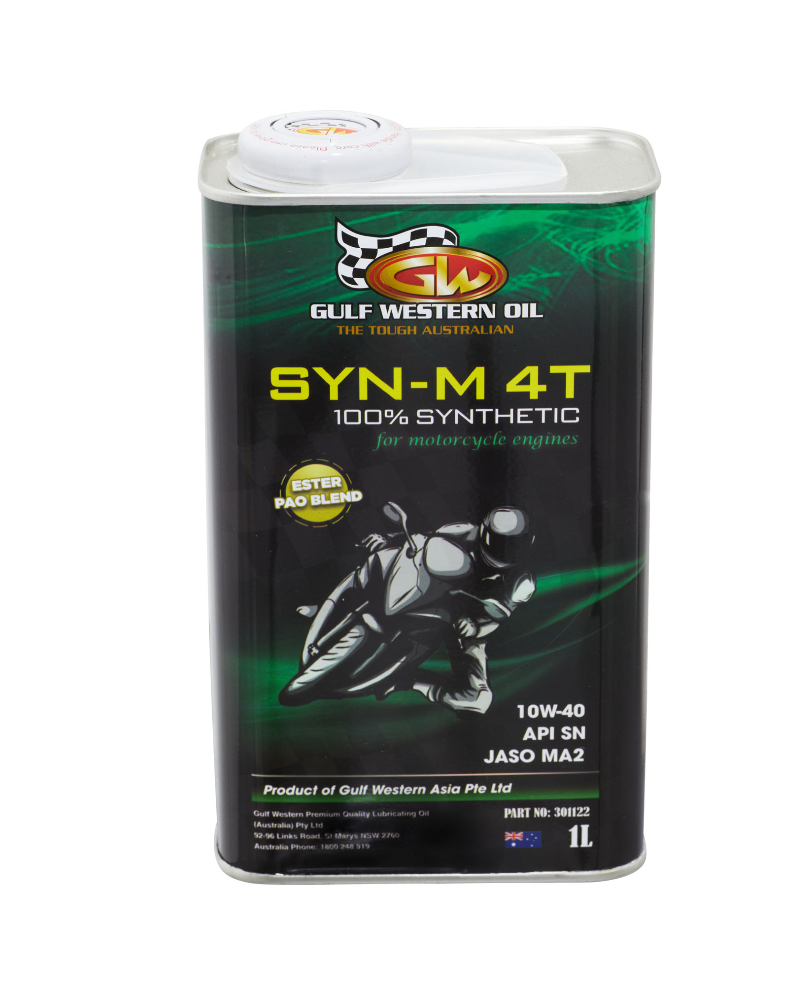 Nhớt Gulf Western Oil SYN-M 4T 100% Synthetic Ester Pao 10W40 1L API SN JASO MA2