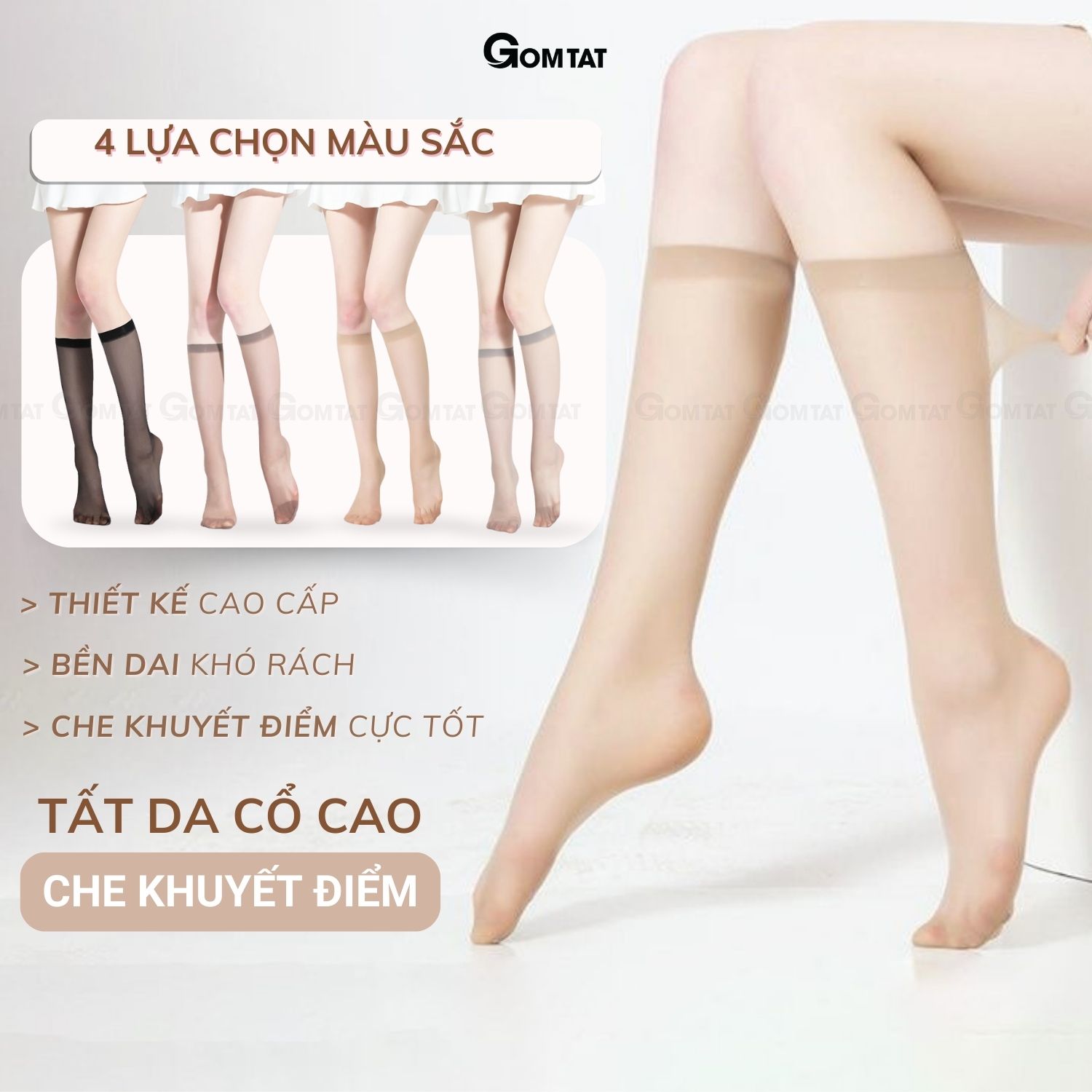  Tất vớ nữ che khuyết điểm GOMTAT cổ cao dưới gối tàng hình chất liệu nylon mềm mại co giãn 4 chiều - D16-A099-1DOI 