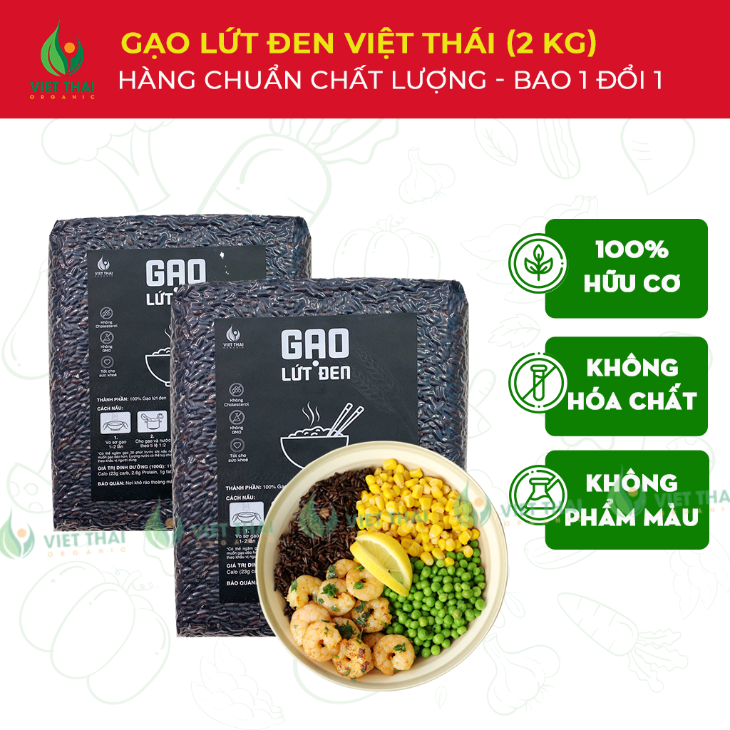 [SIÊU NGON] Gạo Lứt Đen Giảm Cân Eat Clean Siêu Dẻo, Thơm Ngon Combo 2kg (Việt Thái Organic)