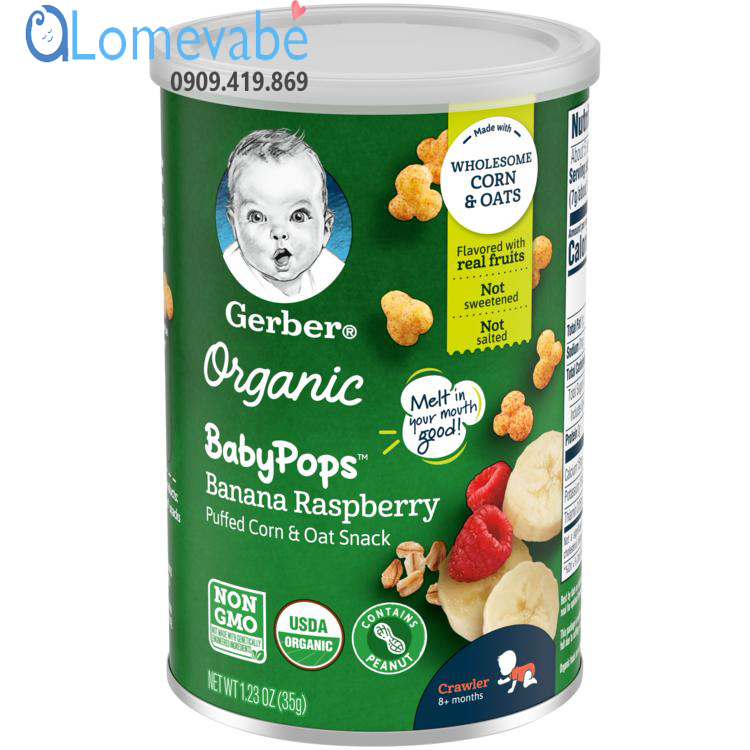 Snack ngô và yến mạch gerber hữu cơ 35g. vị chuối mâm xôi