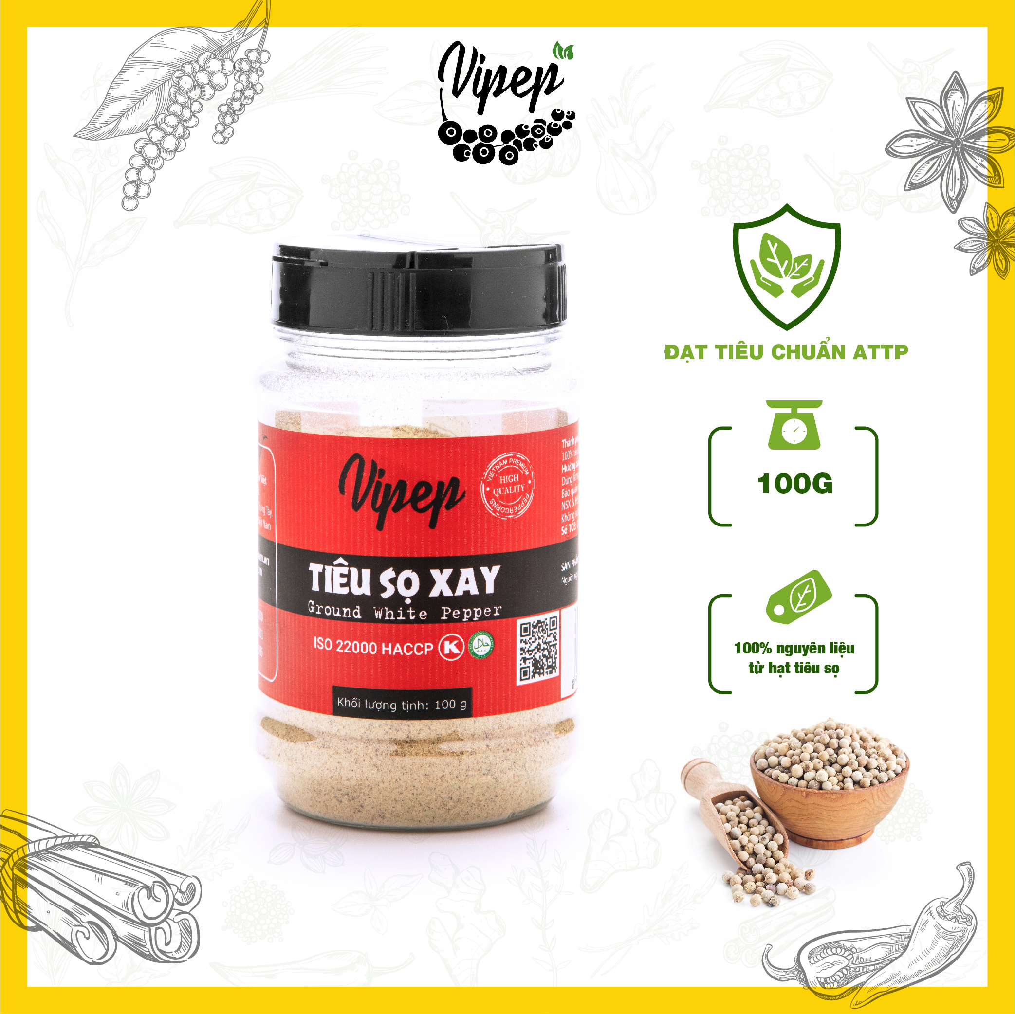 Tiêu sọ xay tự nhiên vipep hũ nhựa 100g