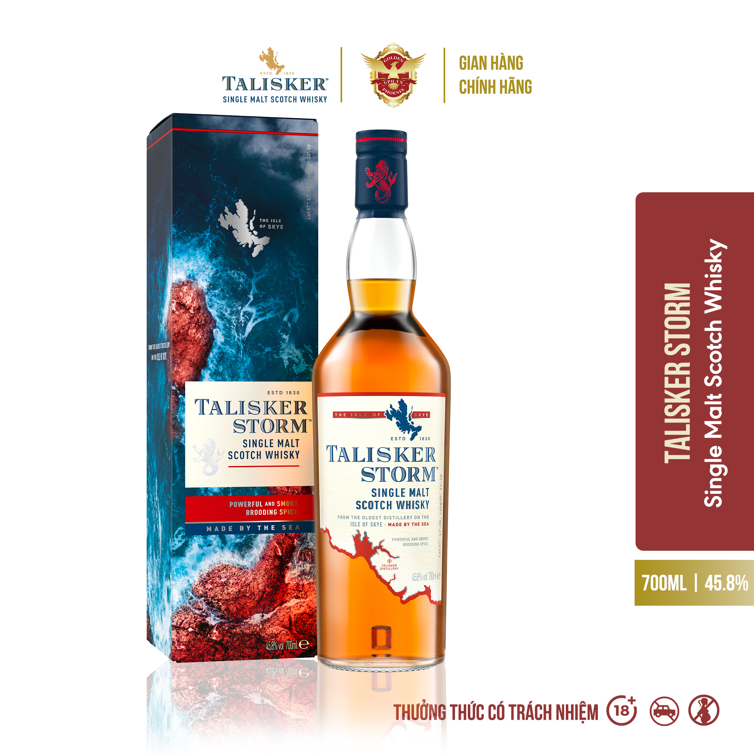 Rượu talisker storm single malt scotch whisky 45.8% 700ml - whisky hương vị khói & muối biển