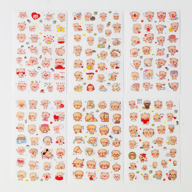 Bộ sticker 6 tấm Heo Xinh
