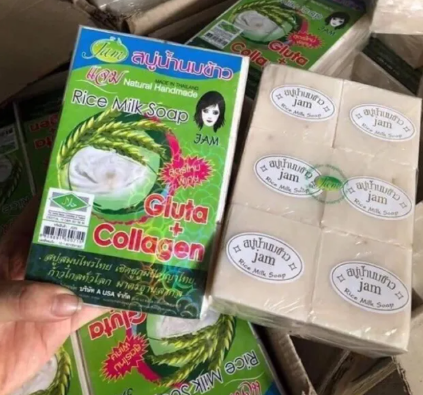  SỈ SLL 12 BÁNH XÀ PHÒNG CÁM GẠO THÁI LAN Vitamin trong sữa gạo giúp da sáng dần lên và mềm mại.  Xà Phòng Cám Gạo Thái Lan Jam Rice Milk Soap loại bỏ các chất bụi bẩn dầu và tế bào chết. 