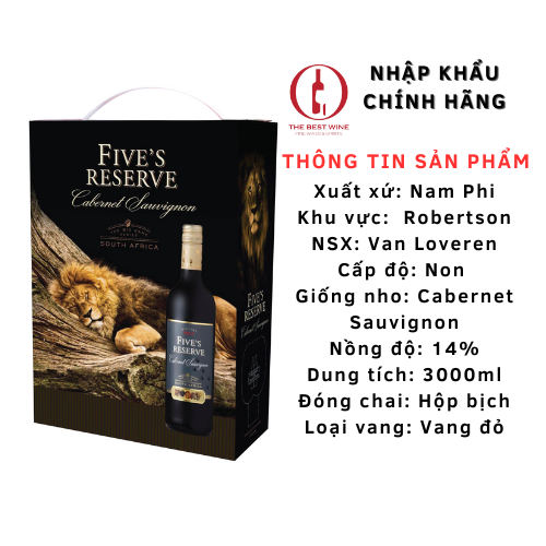 Vang bịch sư tử five's reserve 3l nhập khẩu