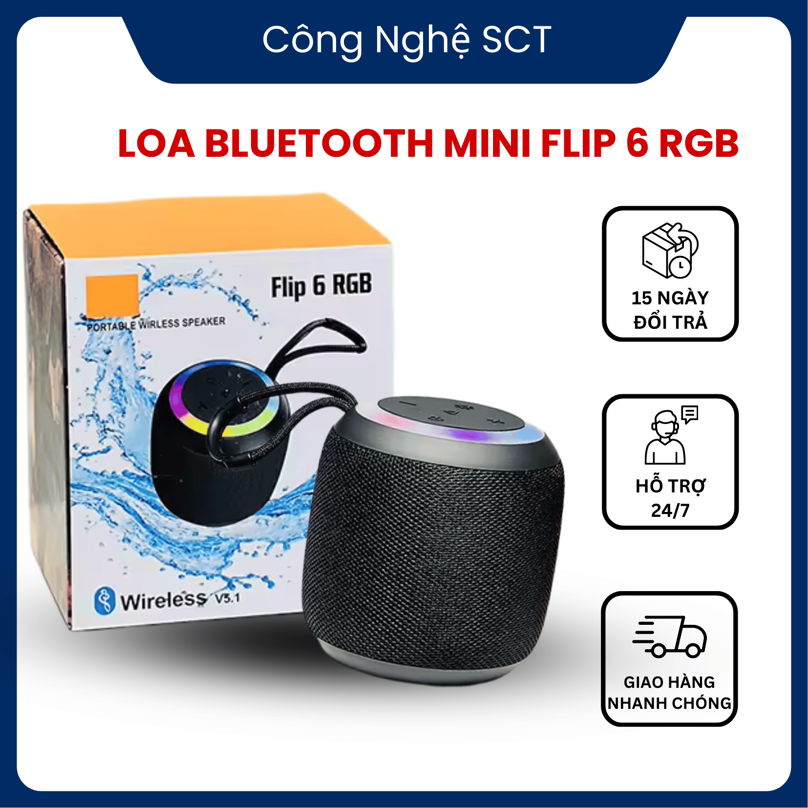 Flip 6 Rgb Bluetooth Speaker Compact Design Perfect Sound, Good Bass, Supports Aux Port, Memory Card, Usb, Compatible with Smartphones Giá  155,000 Đồng*Miễn phí vận chuyển