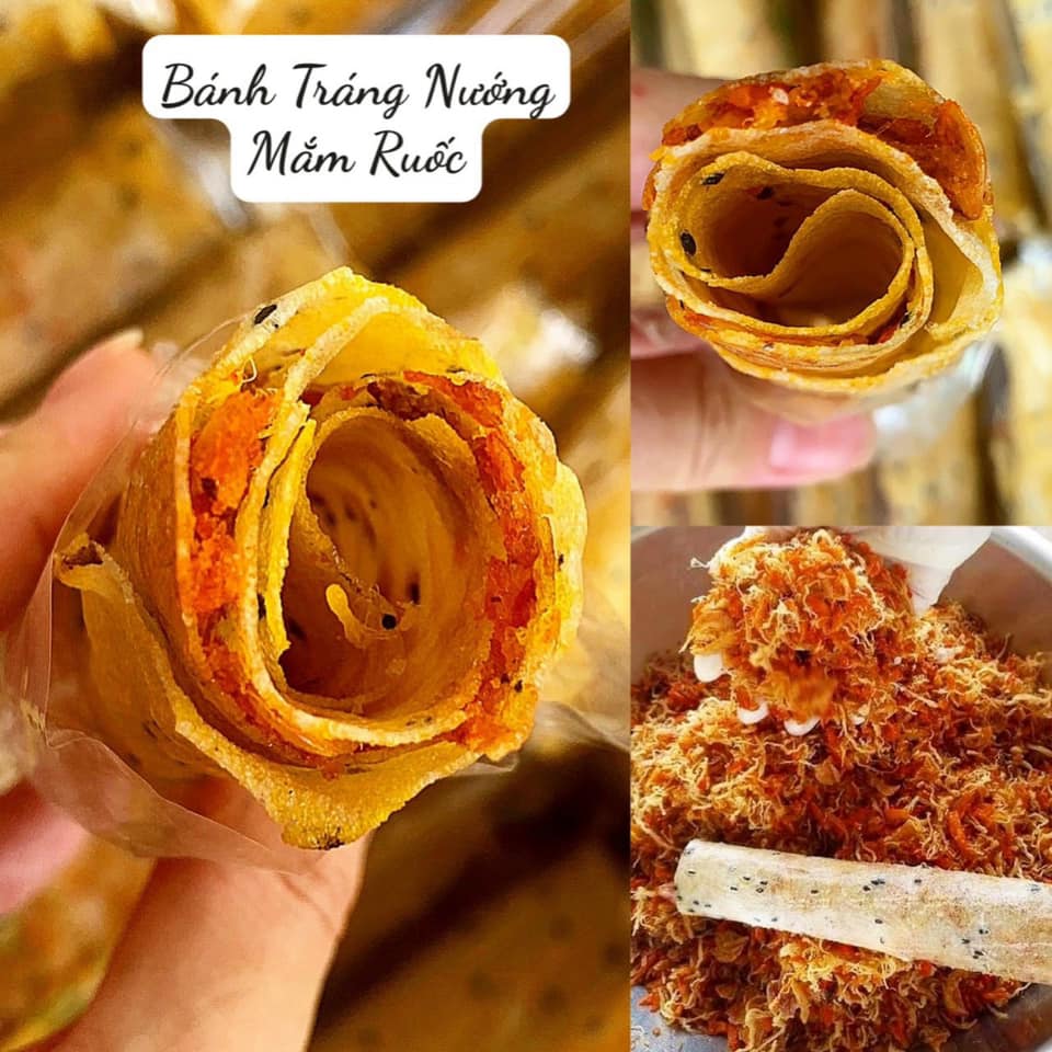 Bánh tráng nướng cuộn mắm ruốc - bánh tráng trộn nướng anh bảy mập