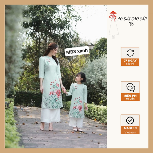 Áo Dài Gấm Mẹ Bé [Freeship] Áo Dài Cách Tân Màu Vàng, Hồng, Xanh Tay Lỡ In Hoa Nữ Tính Sang Trọng AD34