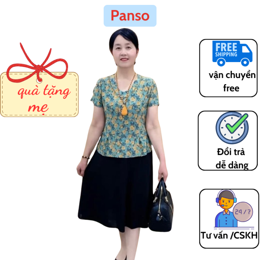 Váy trung niên cho mẹ ,set bộ váy liền áo quà tặng cho mẹ