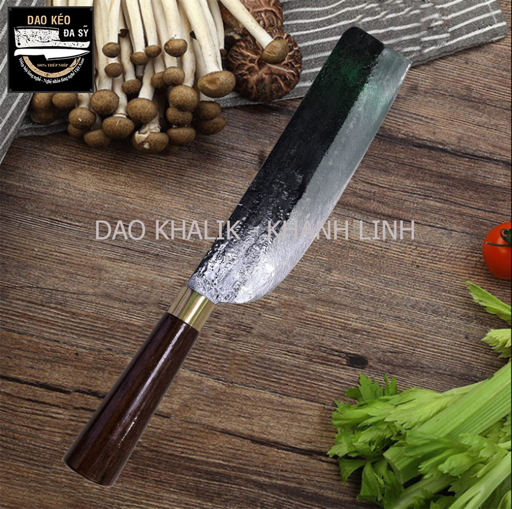 Dao Khánh Linh - Dao thái nhà bếp, dao bài thái bằng nhíp xe 100%, cán gỗ tròn đẹp - Hàng chất lượng