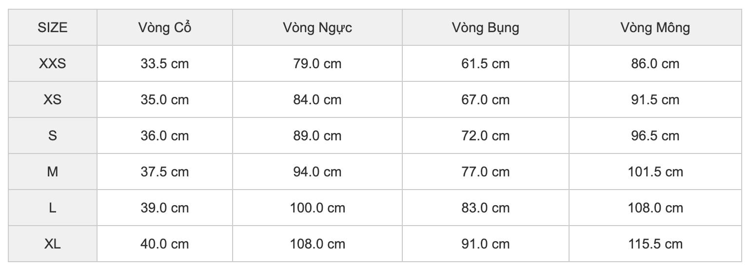 Bảng chọn size áo nữ Levi