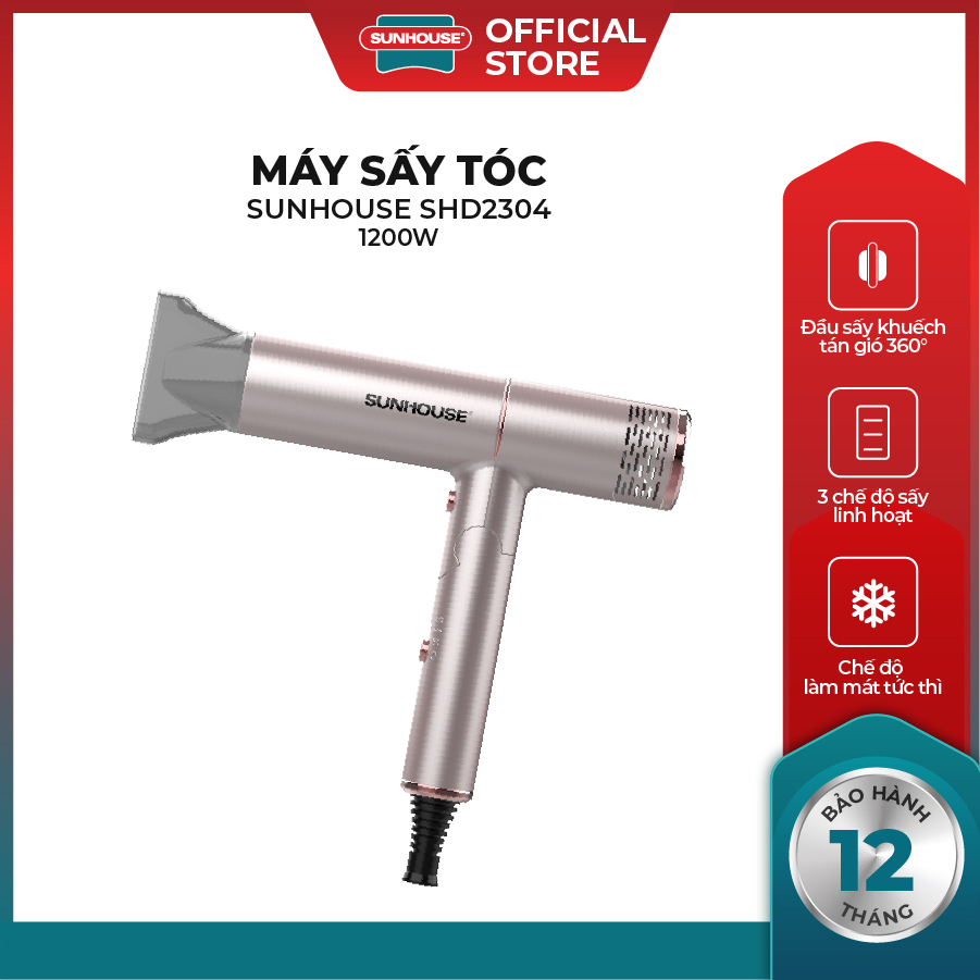Máy sấy tóc SUNHOUSE SHD2304 công suất 1200W- Công suất mạnh - Thiết kế hiện đại - bảo hành 12 tháng