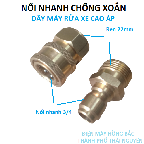 Bộ Khớp Nối Nhanh chống xoắn dây ren 22mm Cho Máy Xịt rửa xe cao áp gia đình