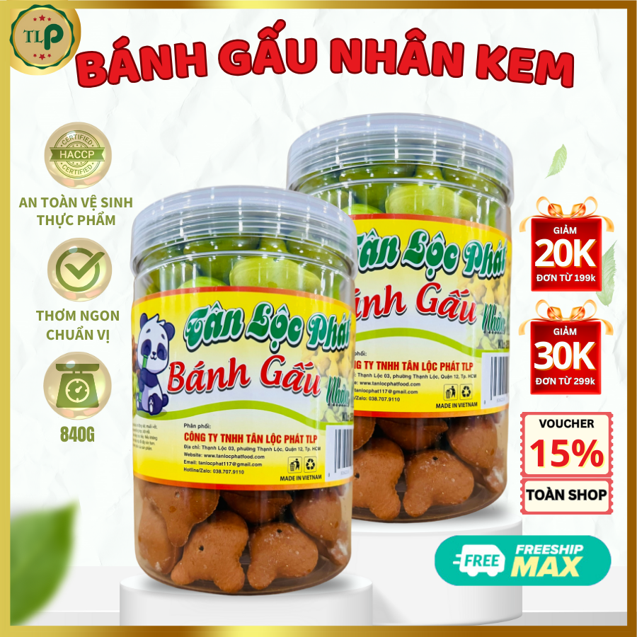 Bánh gấu nhân kem tân lộc phát combo 2 hũ - mỗi hũ 250g