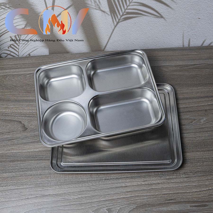Khay cơm 4 ngăn sâu lòng inox 201/304 cao cấp thương hiệu CNV