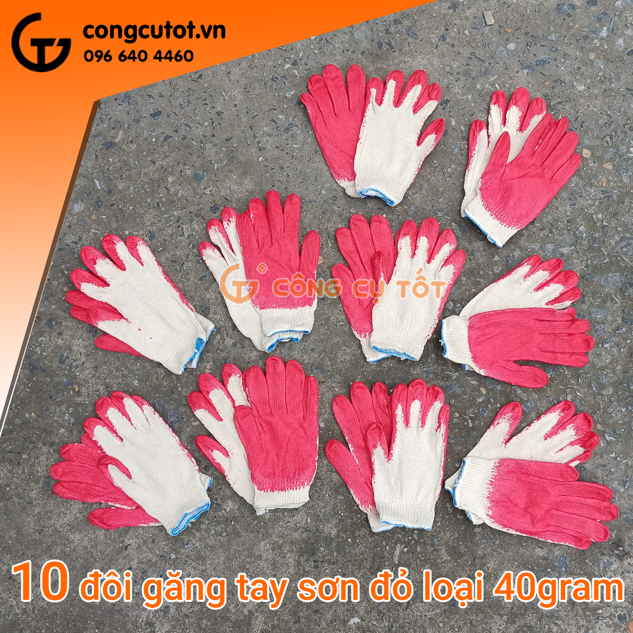 10 đôi Găng tay bảo hộ - gang tay lao động sơn đỏ 40g