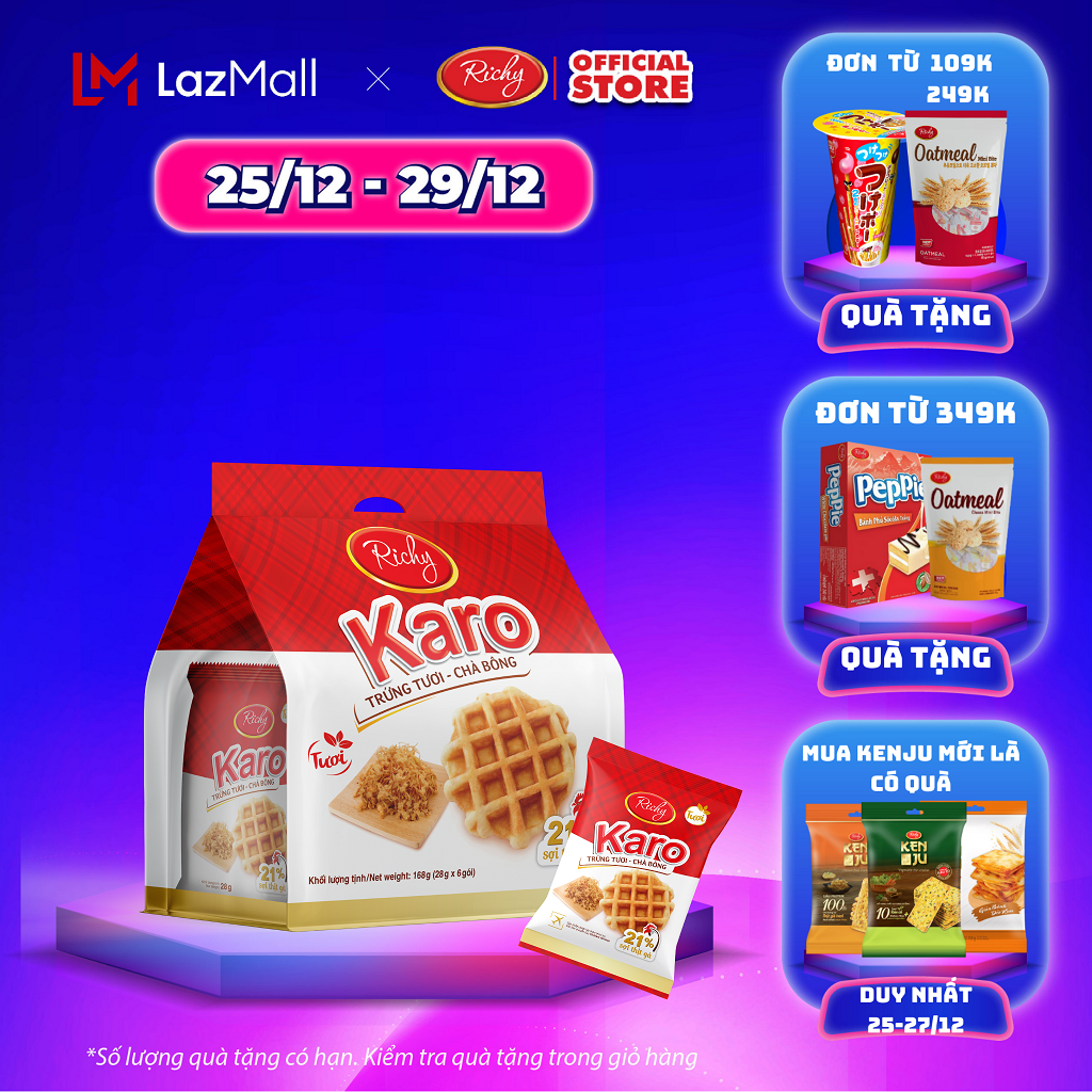 [SALE CUỐI NĂM 25-29/12] Bánh Richy KARO trứng gà tươi - chà bông bịch 6 chiếc