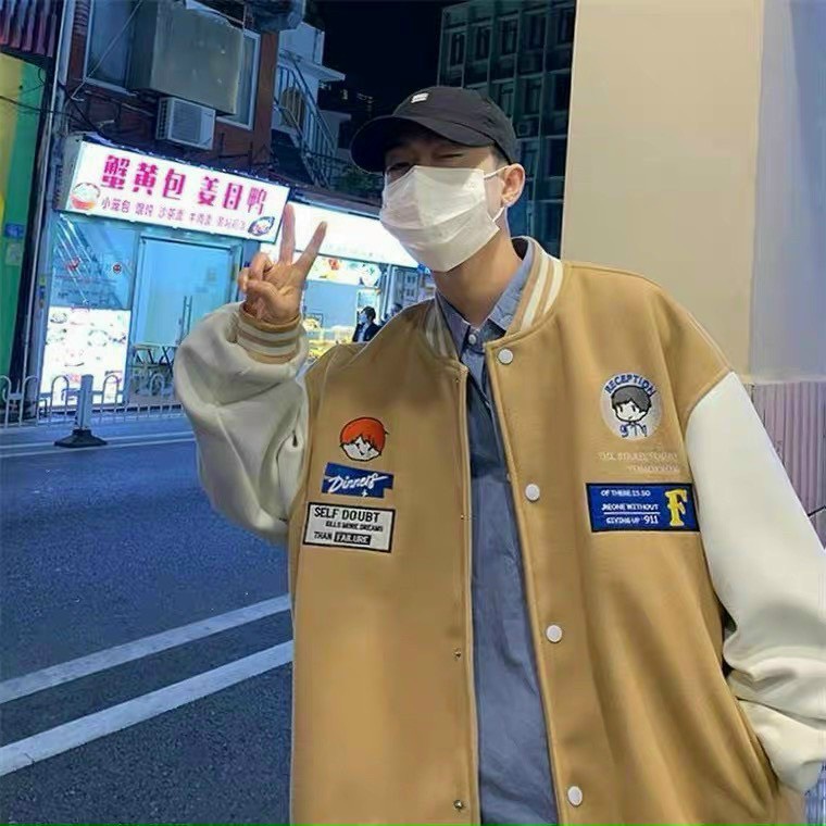 Áo khoác bomber chất nỉ bông hai lớp in logo đầu gấu chibi hoạt hình