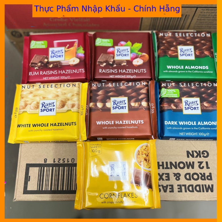 Socola sữa Ritter Sport dạng thanh, có hạt, không nhân 100gr