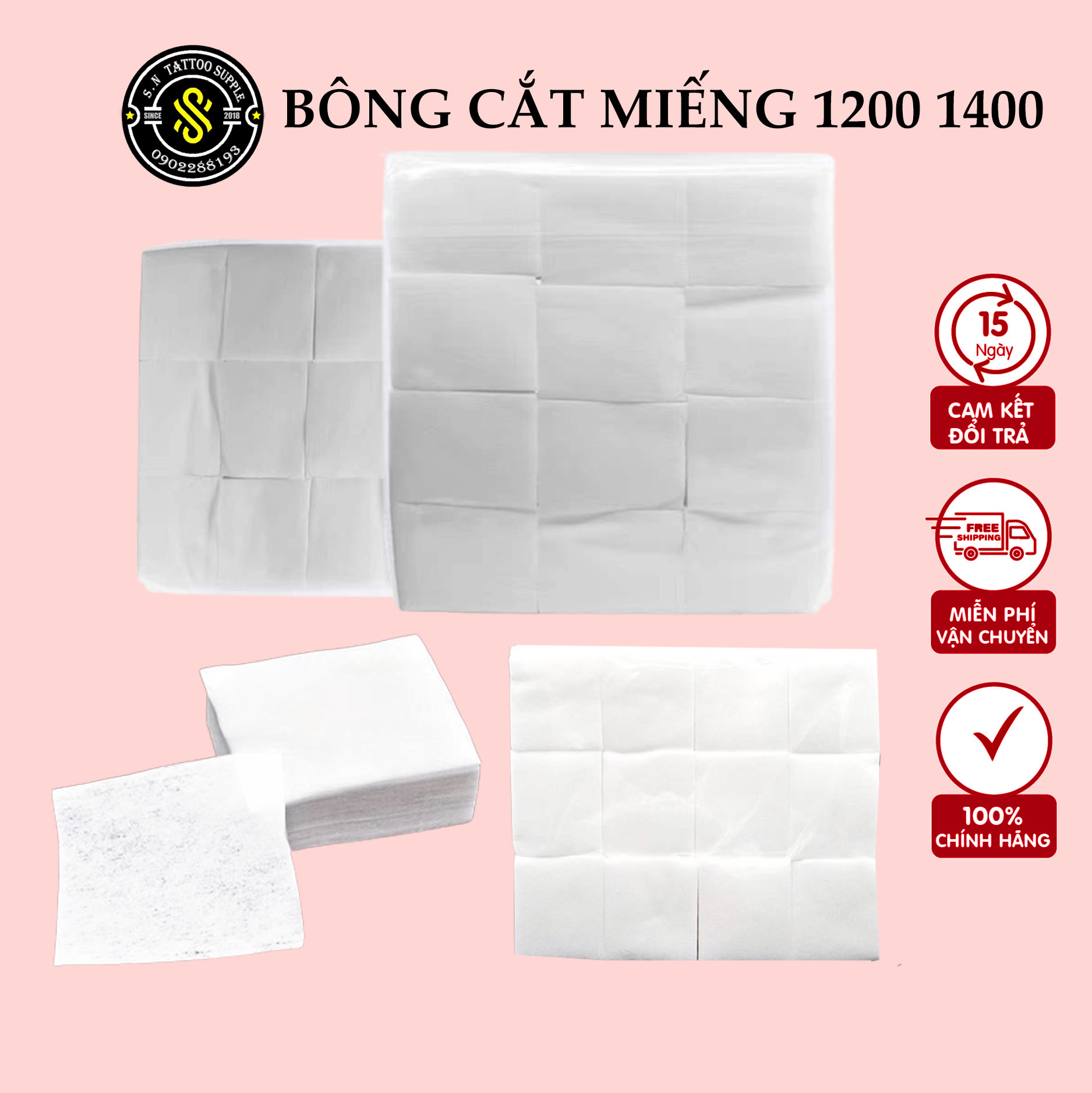 Bông cắt sẵn 1200 miếng kích thước 6x7cm - Bông lau mực phun xăm
