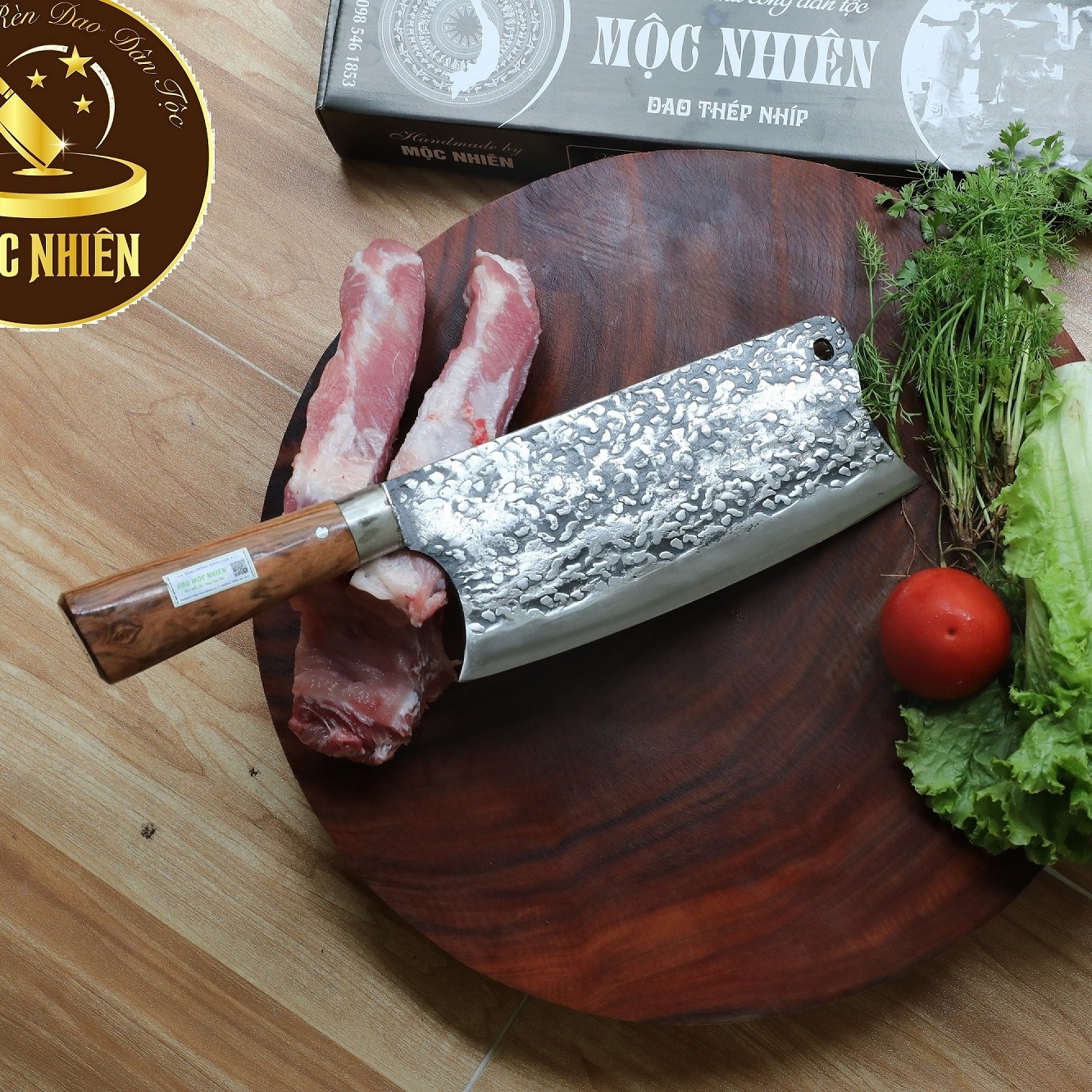 Dao chặt gà, vịt, sườn, thái sắc bén nhíp xe ô tô dập chống dính hiệu dao Mộc Nhiên Phúc sen - Mã DC01