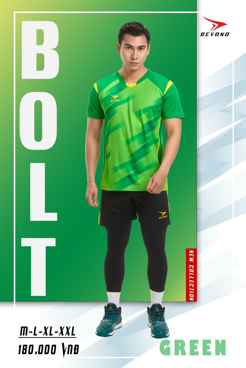 Bộ bóng chuyền nam nữ xanh lá BOLT Chính hãng Beyono - Có in tên theo yêu cầu