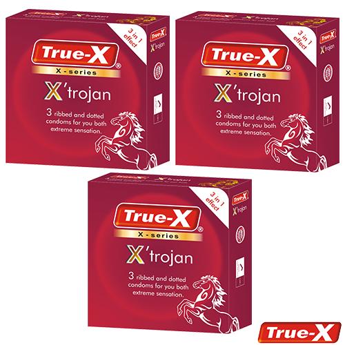 [HCM]Bộ 3 hộp Bao cao su gân gai True-X XTrojan- Tăng cường cảm xúc cho cả hai (9 chiếc)