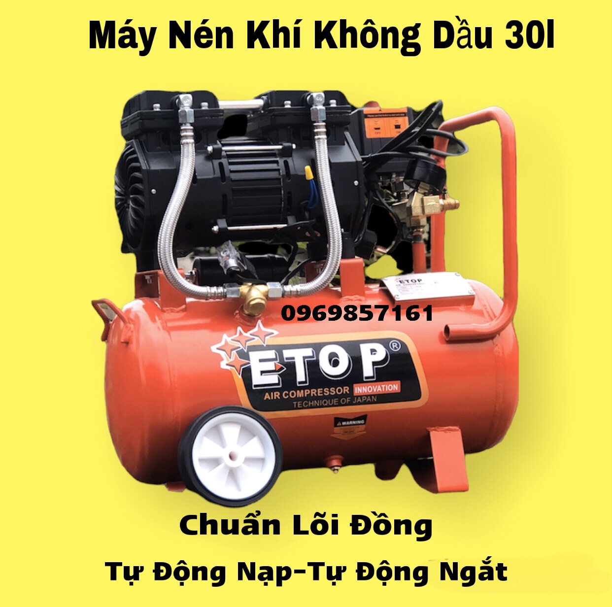 Máy hơi/máy nén khí/máy nén khí không dầu etop 30l thái lan 1500w, máy nén khí sạch