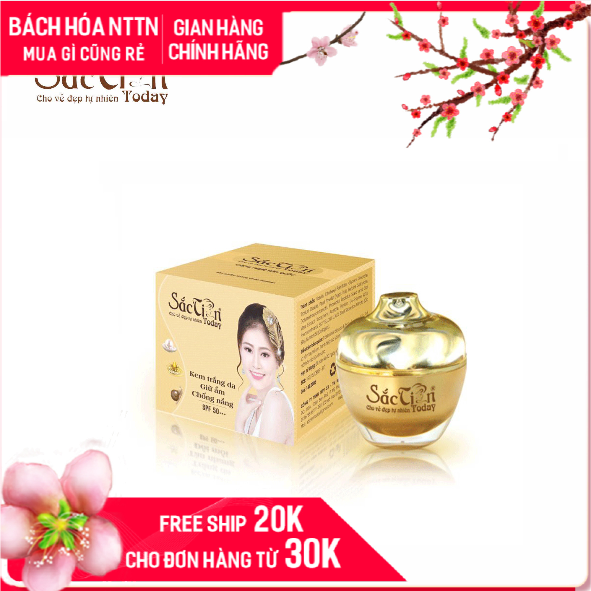 Kem trắng da - Giữ ẩm - Chống nắng - Sắc tiên today (25g)