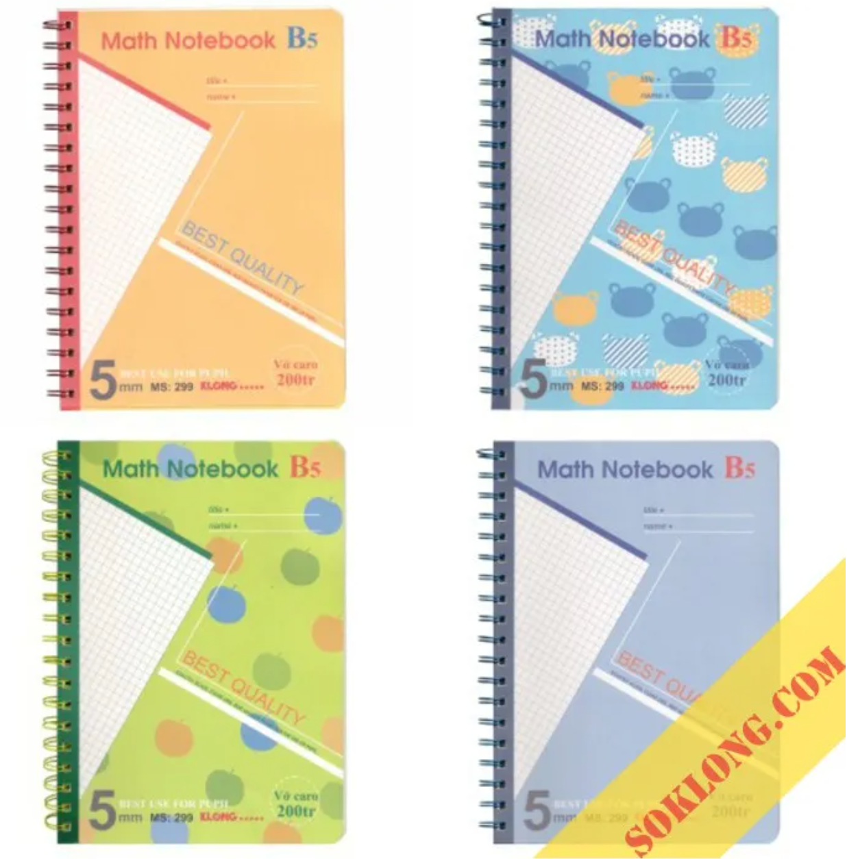 Sổ lò xo kép ánh ngọc trai Caro B5 bìa nhựa - 200 trang Klong MS 299-SỔ KLONG